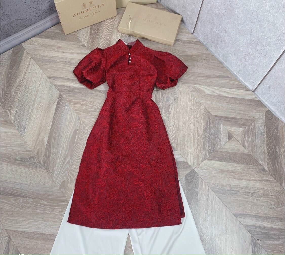 Set áo dài cách tân GẤM tay phồng
