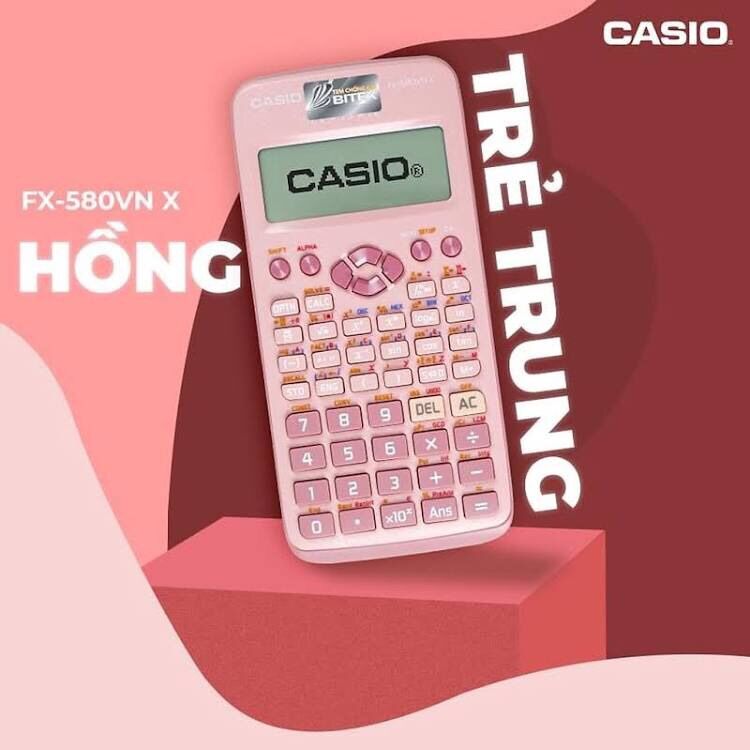Mua máy tính casio màu hồng fx-580 vnx chính hãng tặng 2 cây bút bi nhật bản