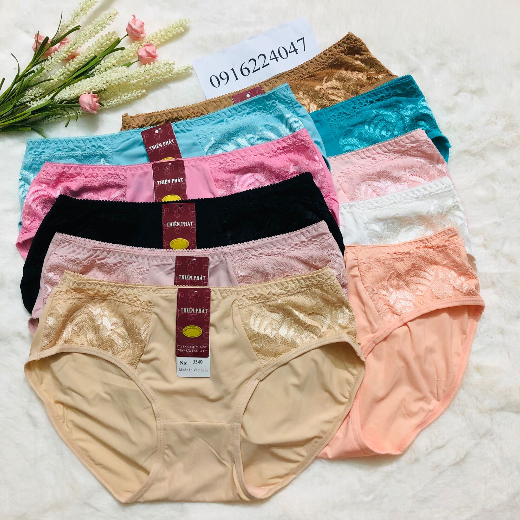 Set 10 Quần lót nữ thun lạnh phối ren size trung, quần chíp nữ hàng Việt Nam chất đẹp