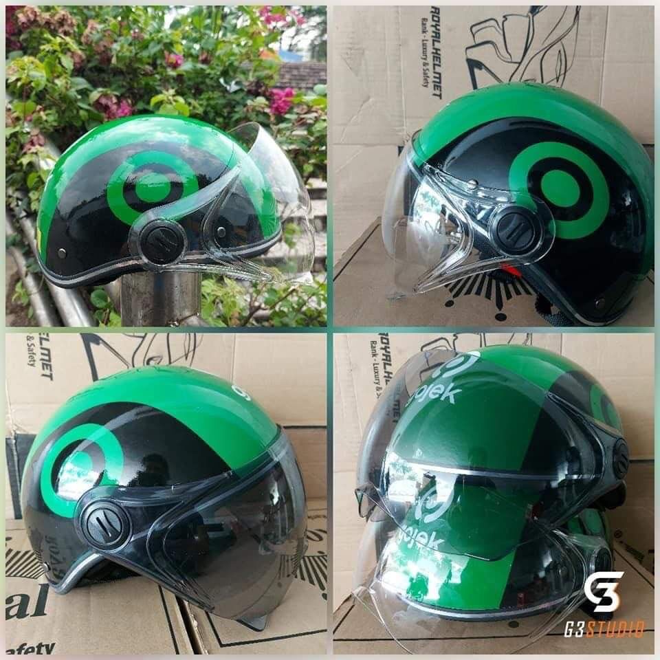 Sale nón bảo hiểm nửa đầu gojek và grapp chạy xe { Kính chuẩn }