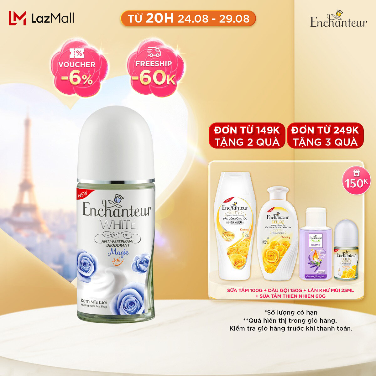 Lăn khử mùi trắng da Enchanteur Magic lôi cuốn quyến rũ dưỡng trắng vùng dưới cánh tay 50ml