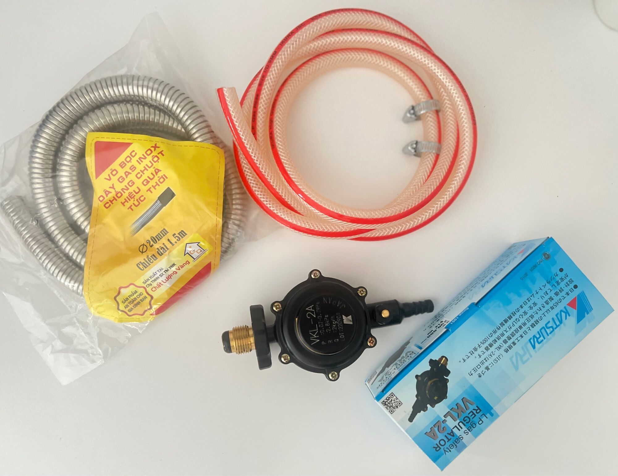 Trọn bộ dây gas Ikura, dây Inox bảo vệ, Van gas Nhật Bản Katsura