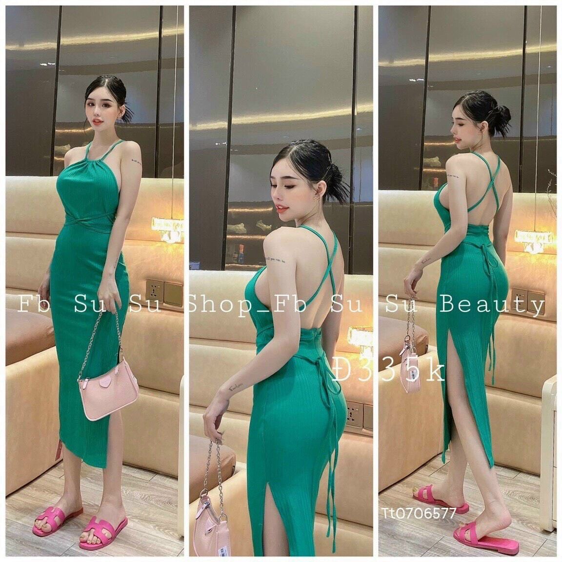 Đầm hai maxi dây xẻ tà khoét eo l0987