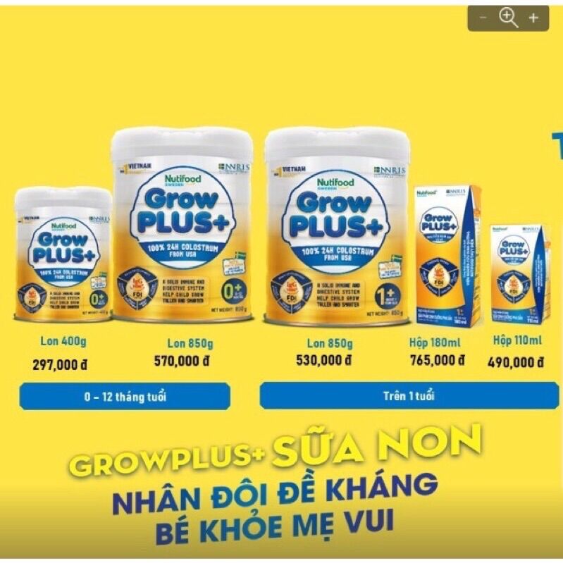 (DATE MỚI) Sữa bột nuti Growplus vàng số 0+ 400g ( SINGAPORE )