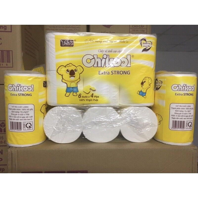 GIẤY 6 CUỘN KHÔNG LÕI CHIKOOL VÀNG EXTRA GIẤY LỤA 4 LỚP- MỀM MỊN VÀ DAI