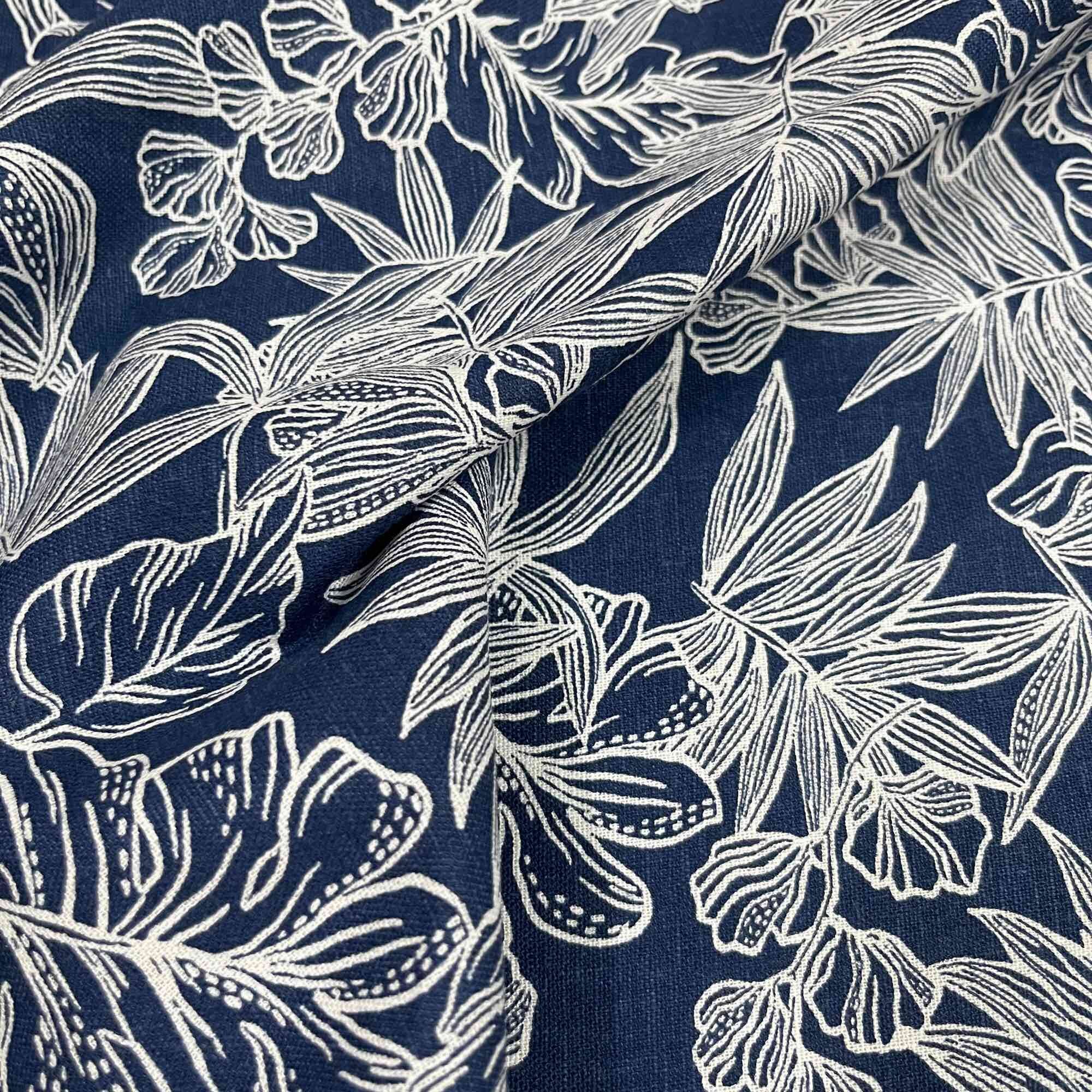 Vải linen bột xanh dương in hoa mềm rũ khổ 1m50