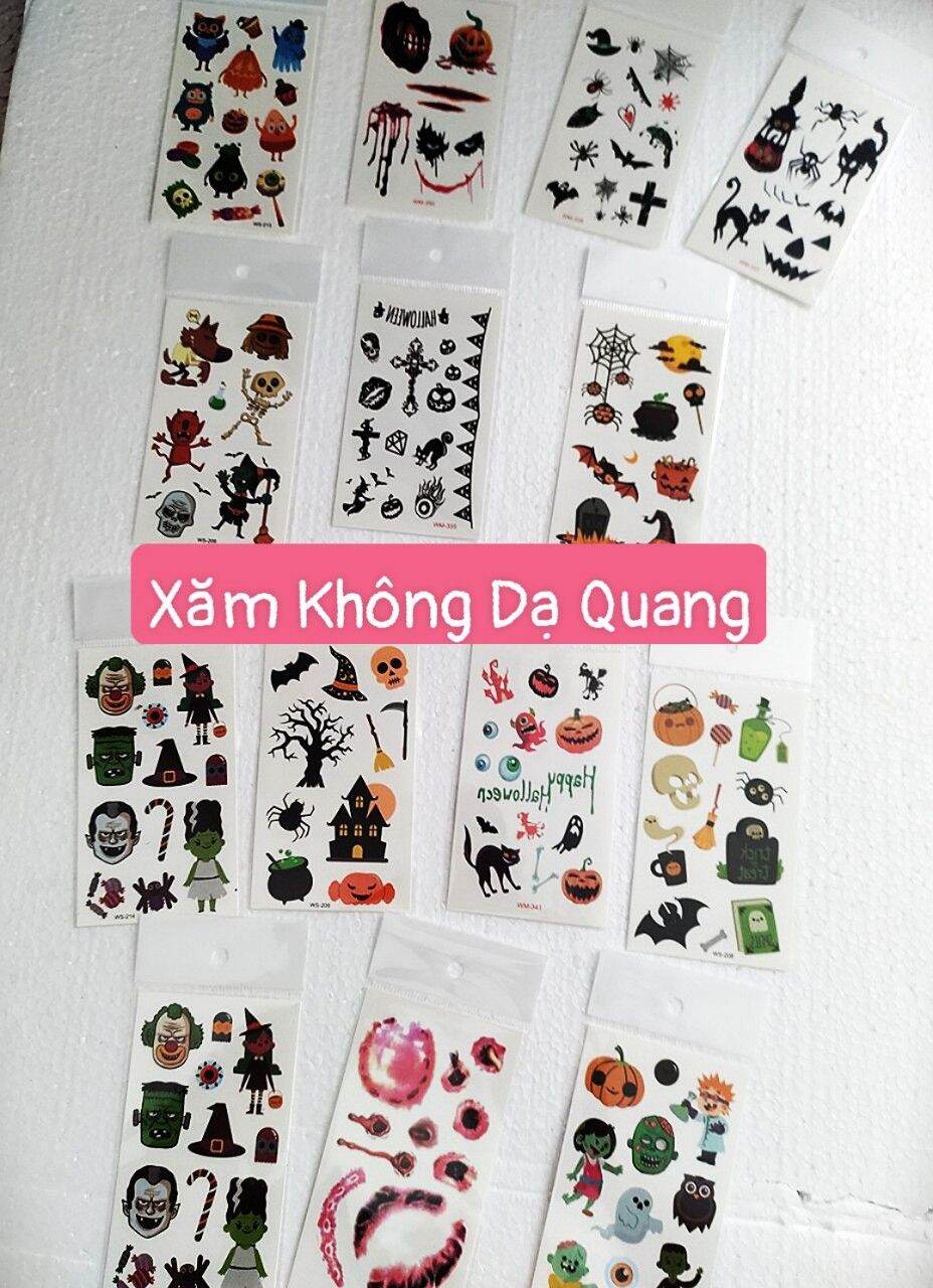 1 tấm hình xăm halloween dạ quang có thể phát sáng trong đêm khi được hấp thụ ánh sáng / 1 tấm hình xăm halloween không phát sáng
