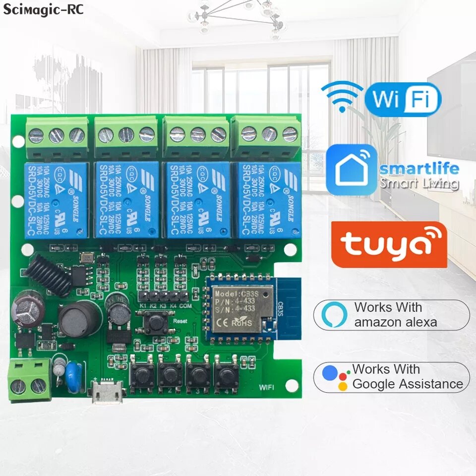 Mô đun wifi tuya nhấn nhả 1 kênh 2 kênh 4 kênh tùy chỉnh thời gia trễ đóng mở của rơ le
