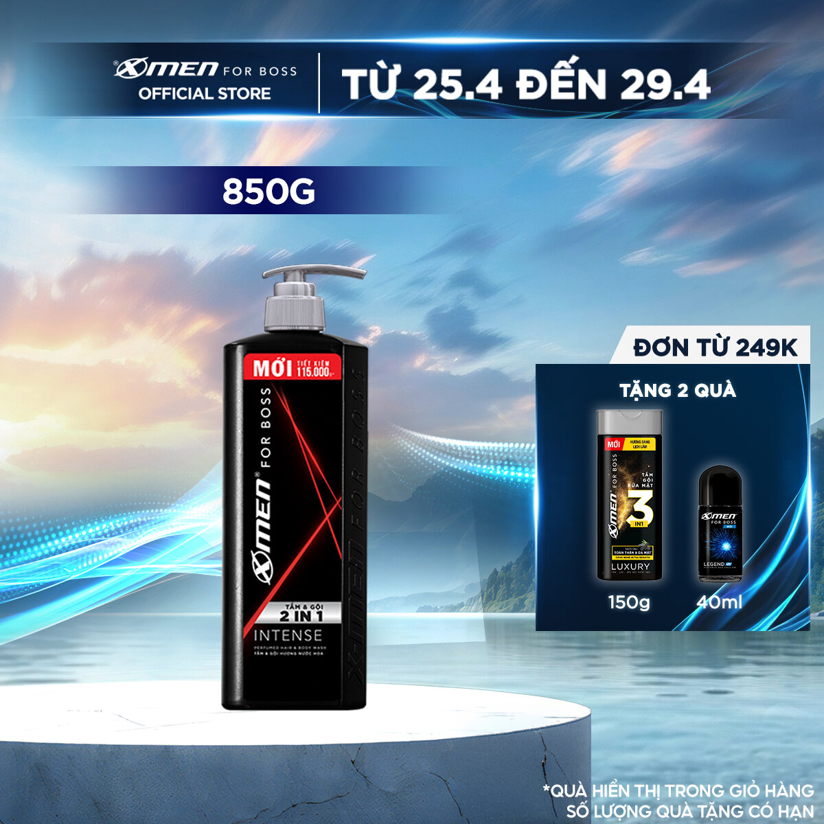 Tắm gội X-Men for Boss Intense 2in1 hương nước hoa Châu Âu 850g