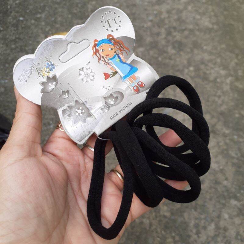 Túi 6 Dây cột tóc trơn màu đen/nâu loại 1 (bản 1cm,Rộng 6cm)