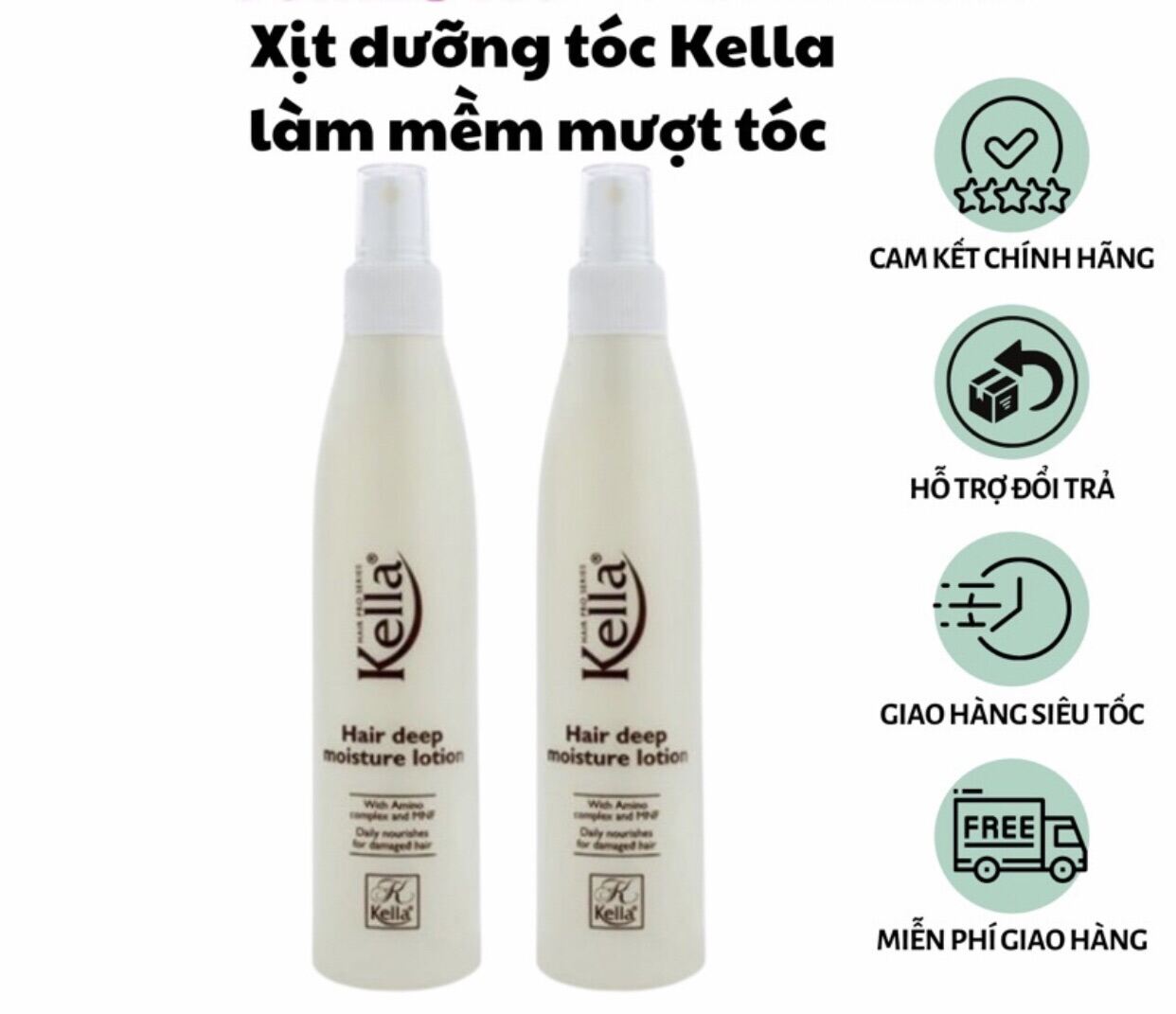 Chính Hãng  XỊt Sữa dưỡng Kella làm mềm mượt tóc 250ml - hair deep