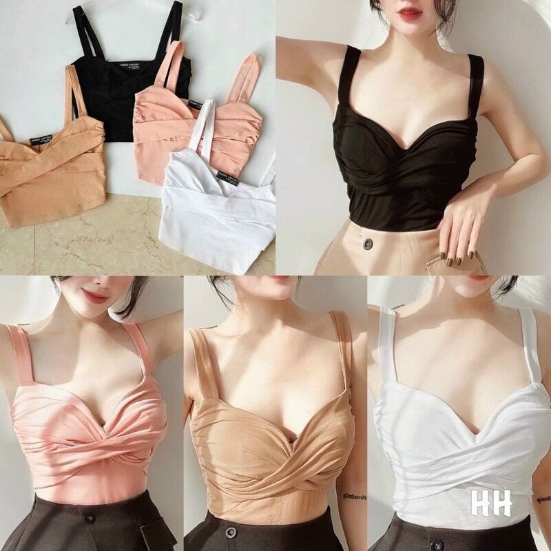 Áo croptop 2 dây xoắn ngực kèm mút thun porip sịn sò