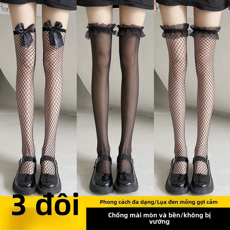 Tất Dài Đến Đầu Gối Gợi Cảm Màu Đen Siêu Mỏng Mùa Hè Cho Nữ Tất Lưới Gợi Cảm Chống Móc Tất Dài Đến Đ