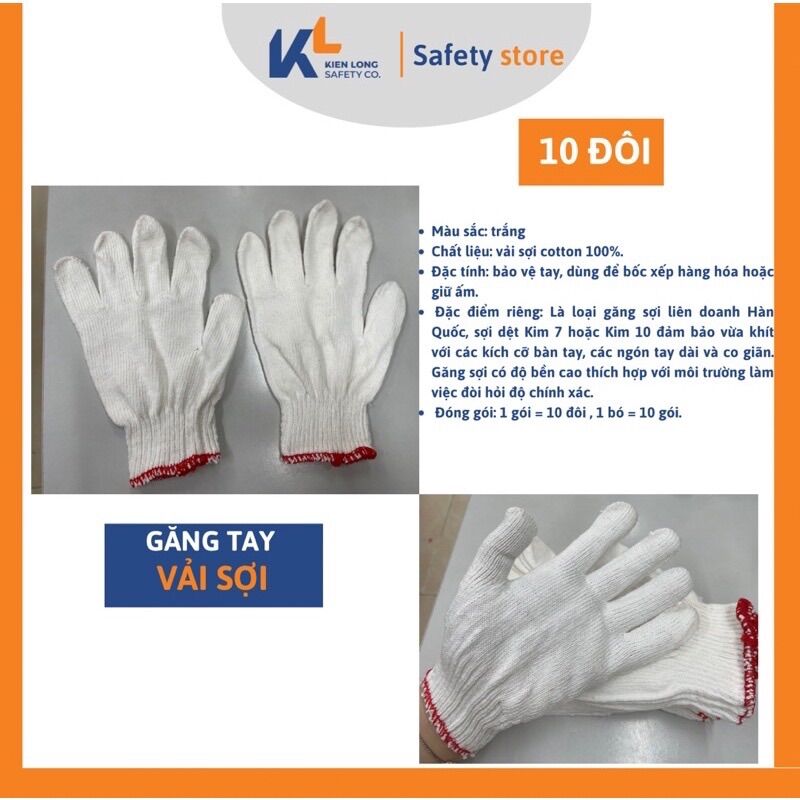 Combo 10 đôi găng tay lao động sợi vải trắng