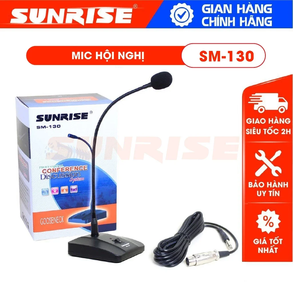 Micro cổ ngỗng hội nghị Sunrise SM-130, Mic dùng tọa đàm họp trực tuyến sử dụng cho phòng họp hội trường - SUNRISE SM130