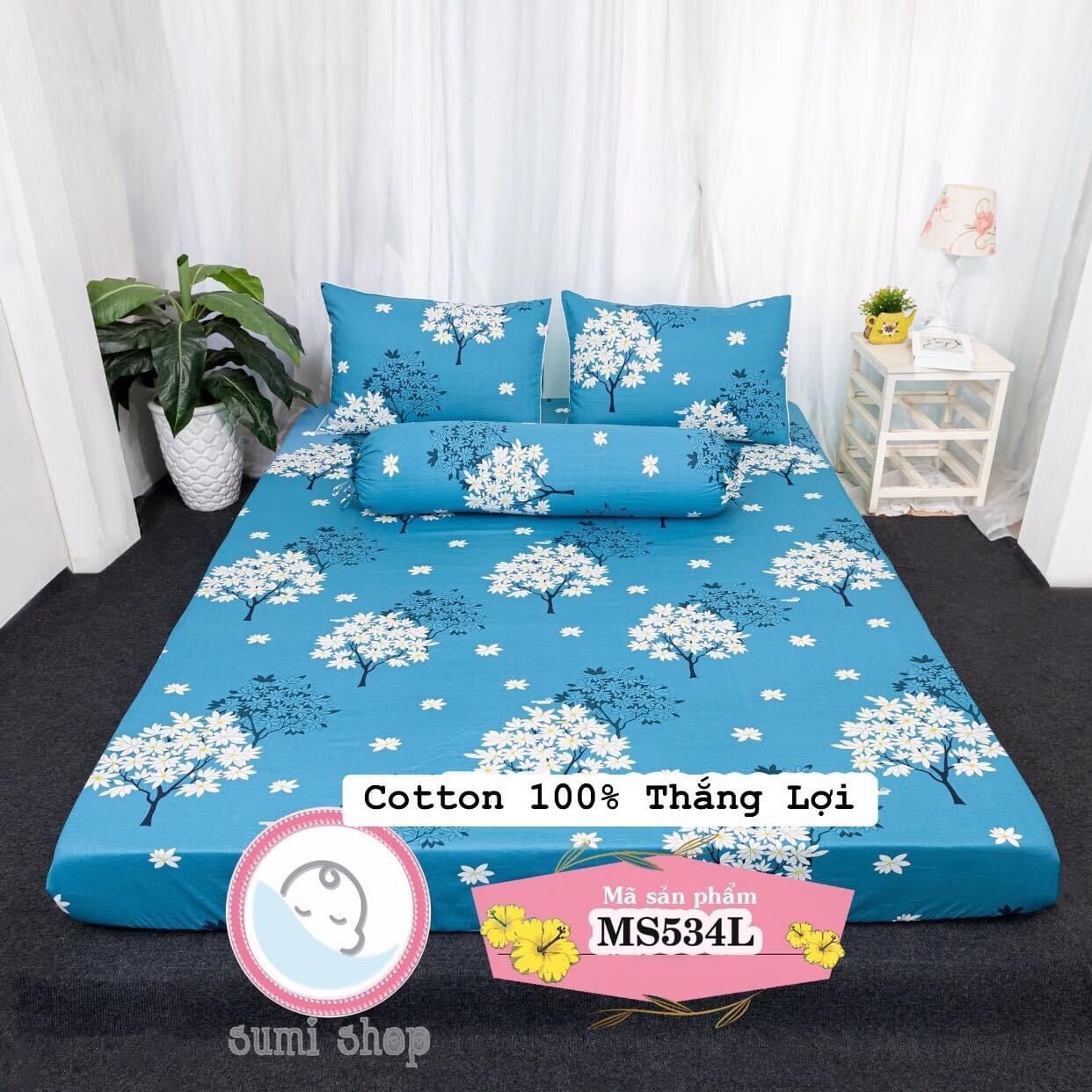 Bộ drap gối cotton 100% in LOGO CTY, ga trãi giường vải dày dặn, mềm, thấm hút mồ hôi (mẫu HOA CHÙM LÝ)