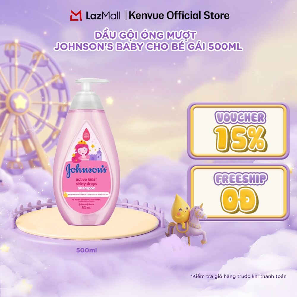 Dầu gội óng mượt cho bé gái Johnson's Active Kids Shiny Drops Shampoo 500ml