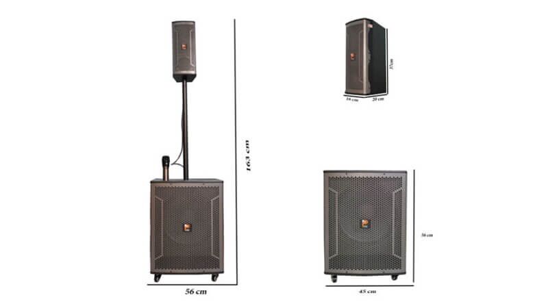 Loa karaoke di động chính hãng Prosing W15 COT (Loa 3 đường tiếng, Bass 40cm, 600W, Kèm 2 micro, Pin 4-8h)