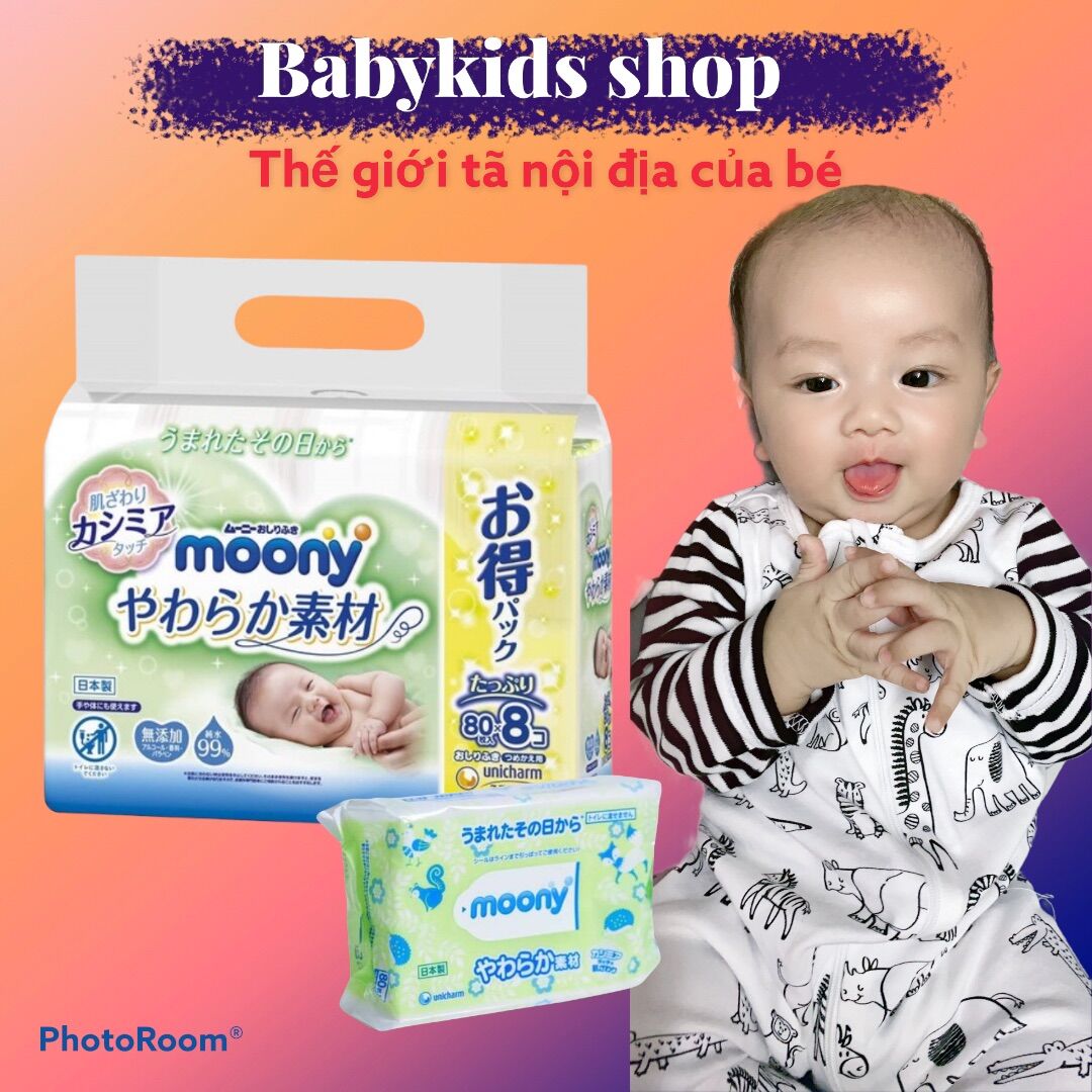 Combo 8 gói khăn ướt moony nội địa nhật bản 80 tờ