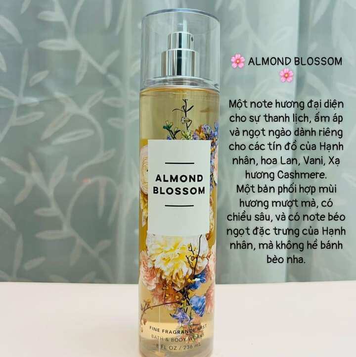 Xịt thơm bodymist bath&body works almond blossom