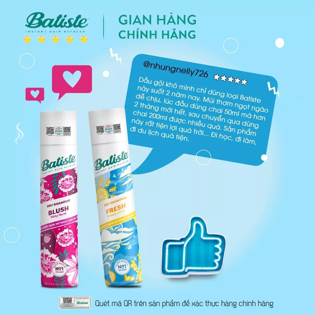 Dầu gội khô Batiste Dry Shampoo 200ml