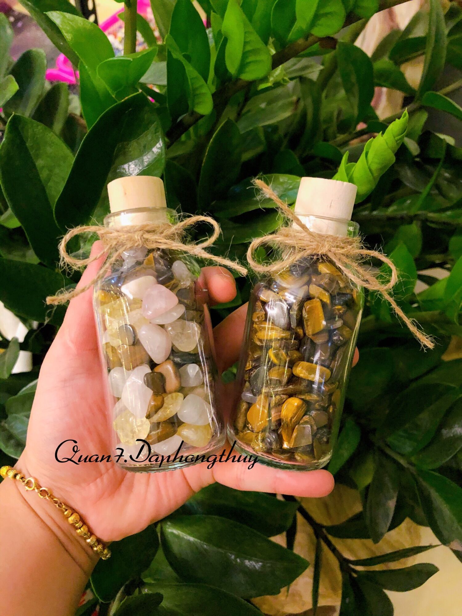 Hũ đá vụn thạch anh mắt hổ & trộn