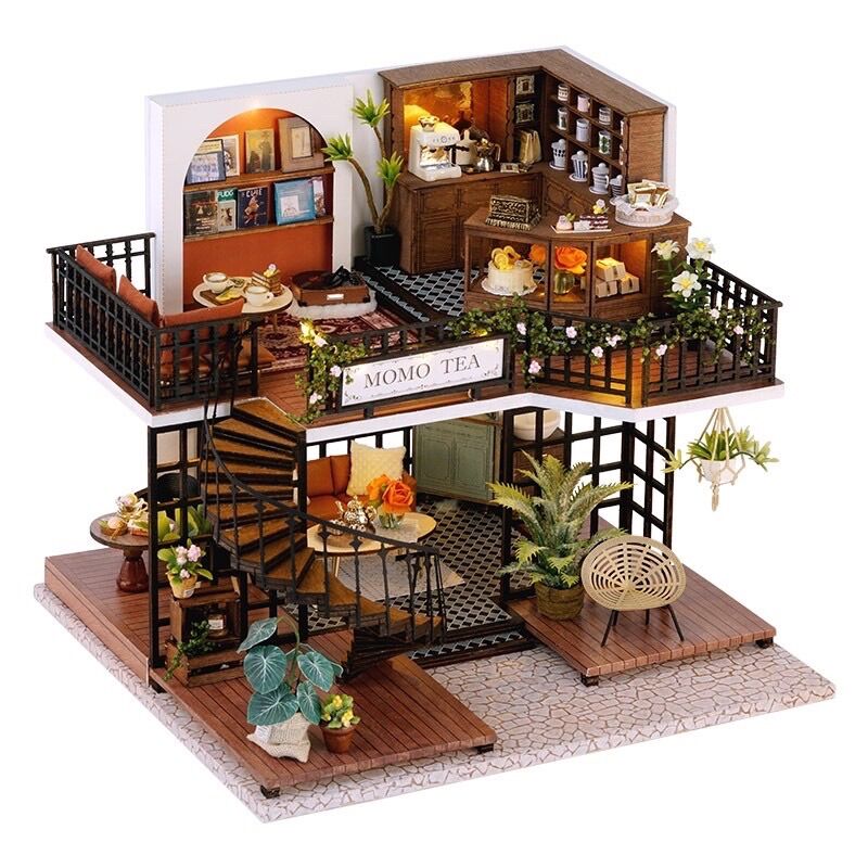 Mô hình lắp ráp quán momotea bằng gỗ diy house LV001