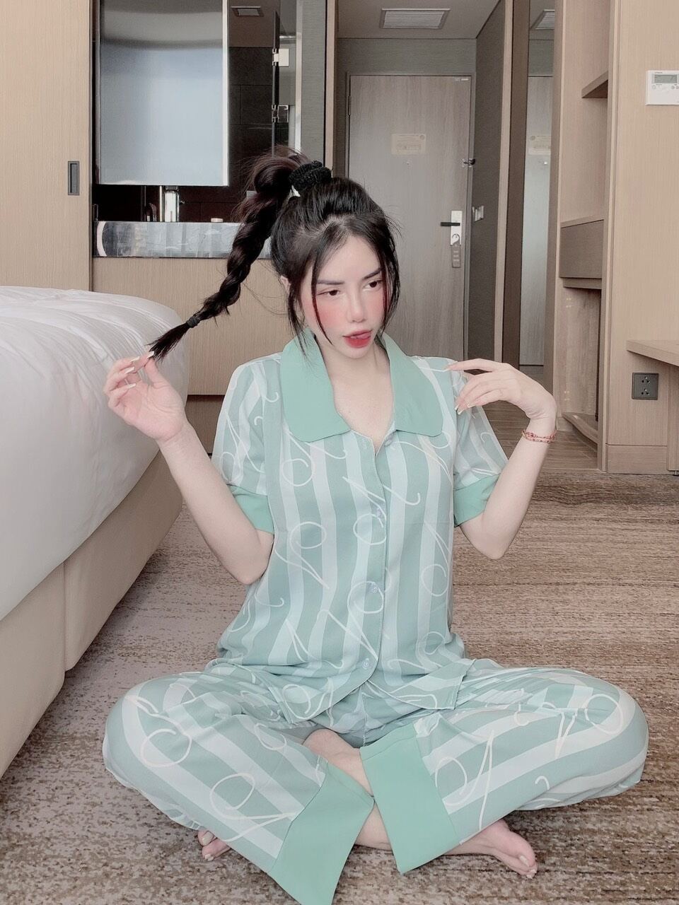 pyjama lụa cọc tay