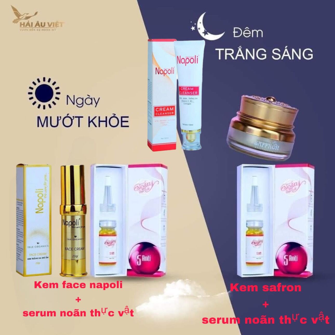 [TẶNG MẶT NẠ BƠ TRỊ GIÁ 220K] BỘ 5 MÓN COMBO KEM NGÀY ĐÊM HẢI ÂU VIỆT HÀNG CHÍNH HÃNG