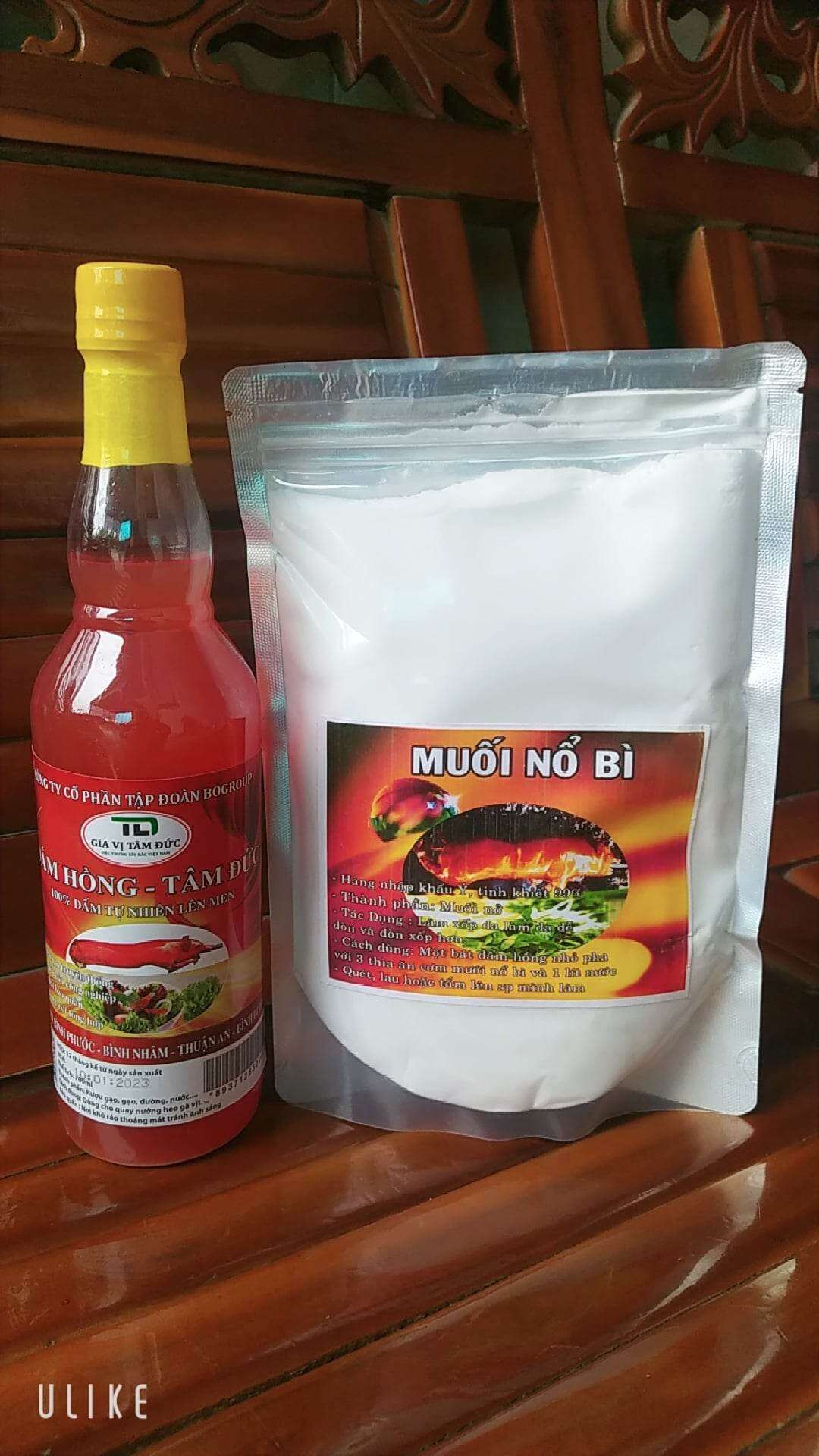 Combo 1kg muối nổ bì giòn da + dấm hồng