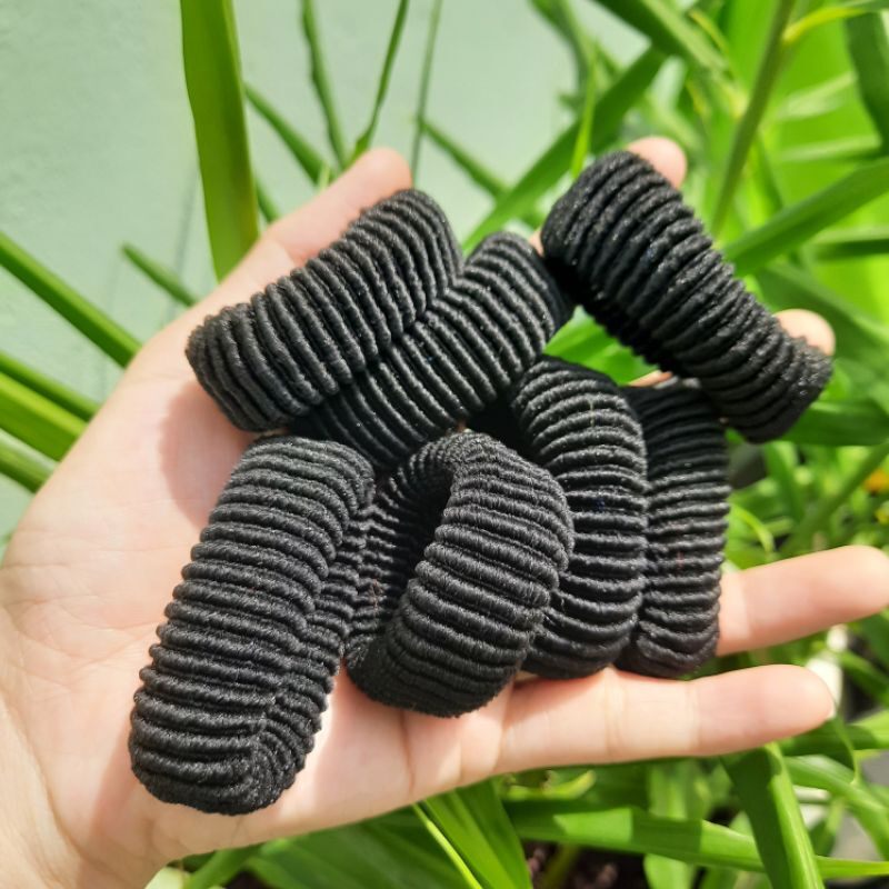 Túi 10 thun cột tóc sọc màu đen (bản 1.5cm)