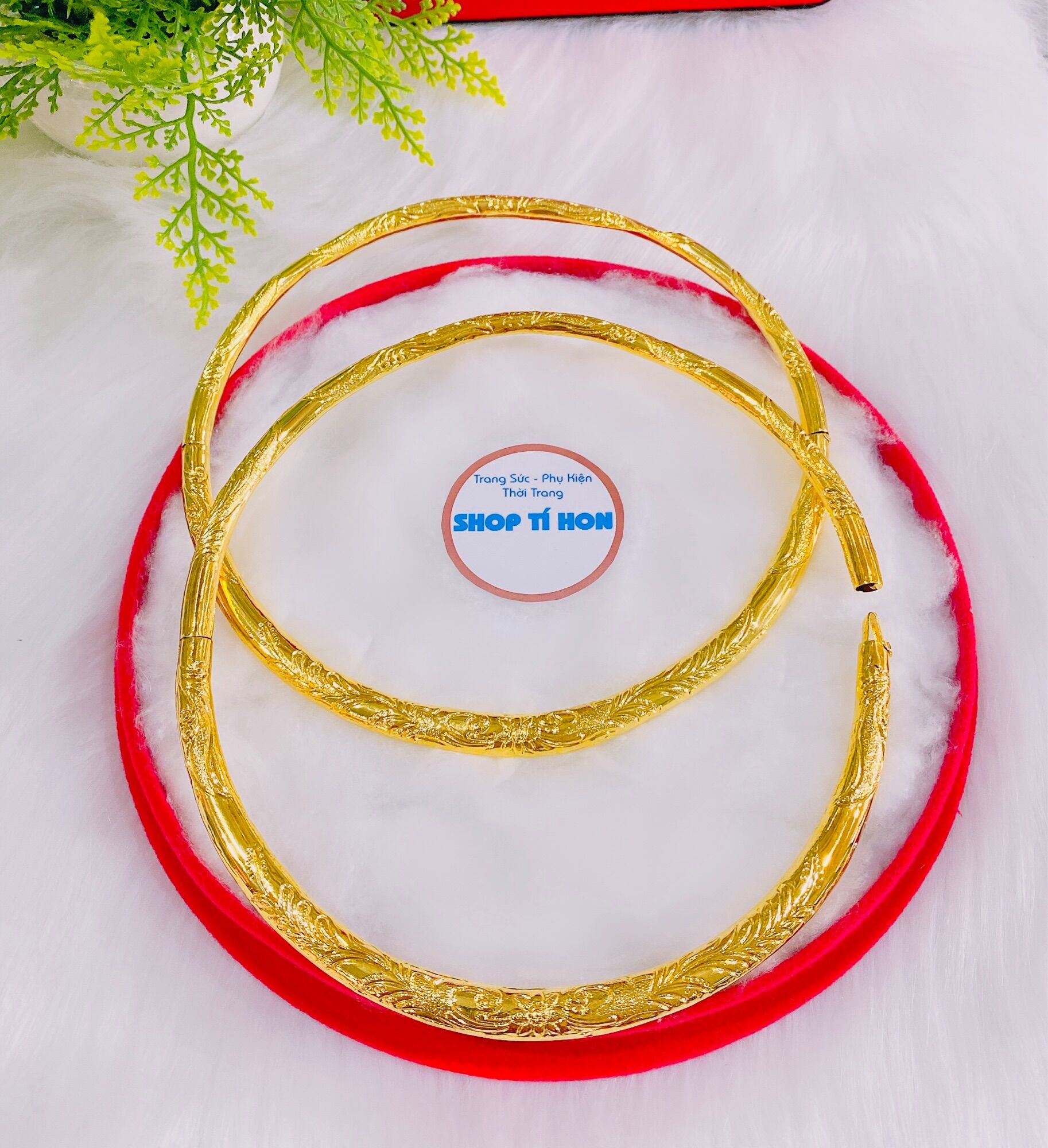 Kiềng cưới chạm hoa mạ vàng 24k mẫu mới về