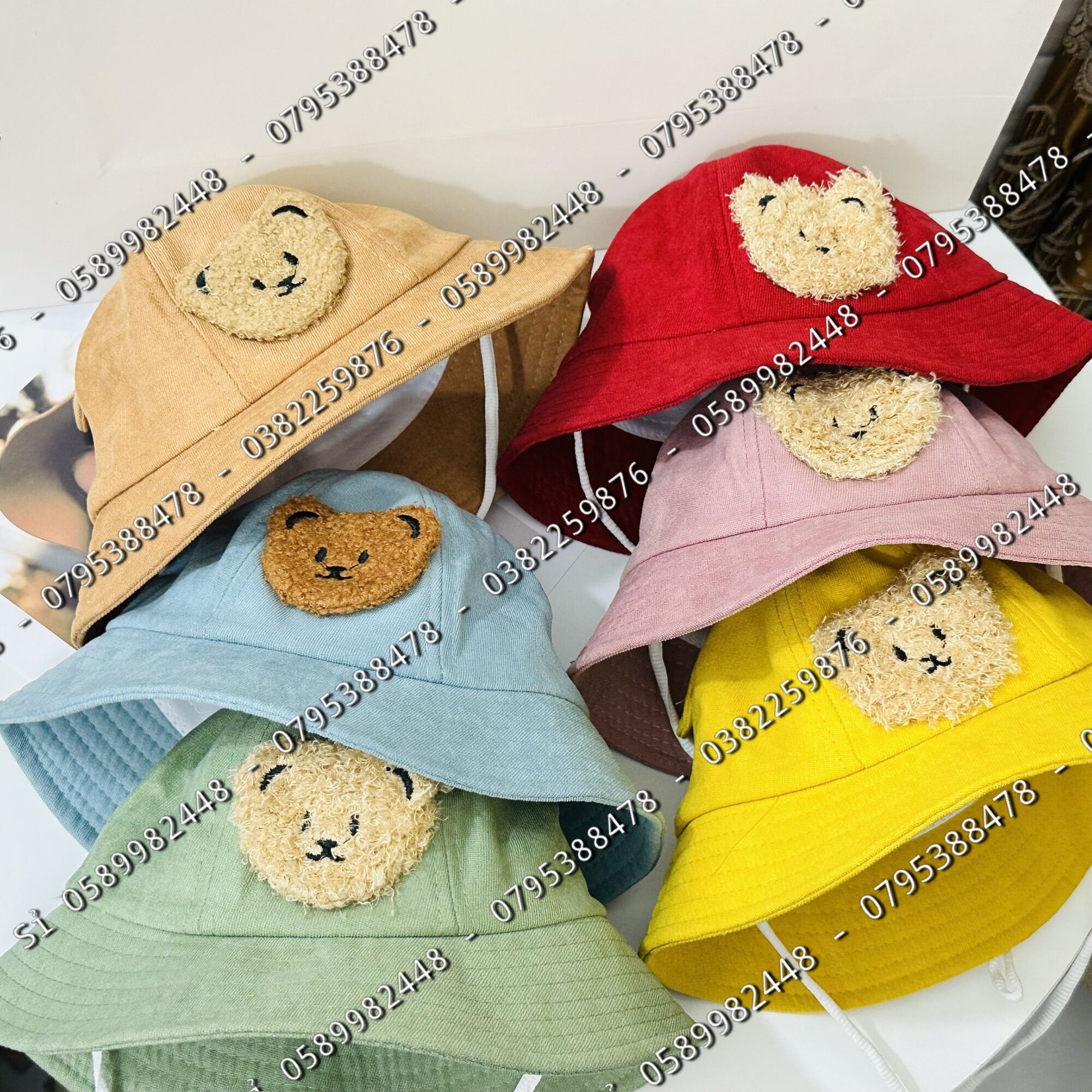 Nón vành bucket phối gấu 🐻 xù cho bé trai bé gái 1-4 tuổi thời trang