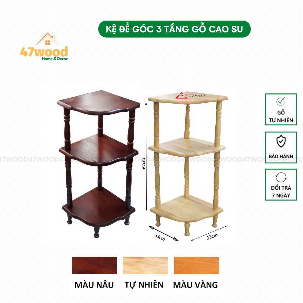 KỆ GÓC NHỎ 3 TẦNG GỖ CAO SU LẮP RÁP