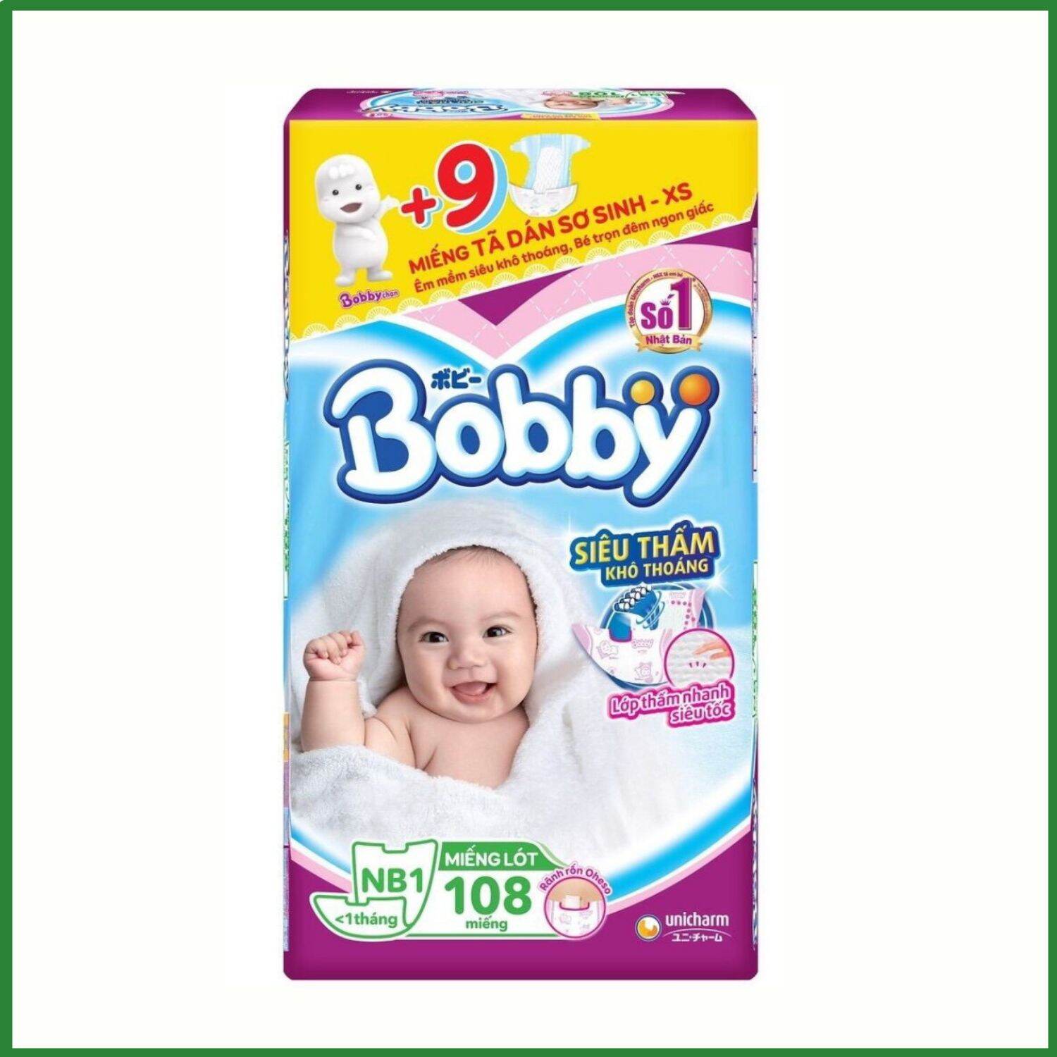 [Tặng 9 Miếng XS] Miếng Lót Siêu Thấm Bobby Newborn 1 - 108 Miếng (Dưới 5kg)