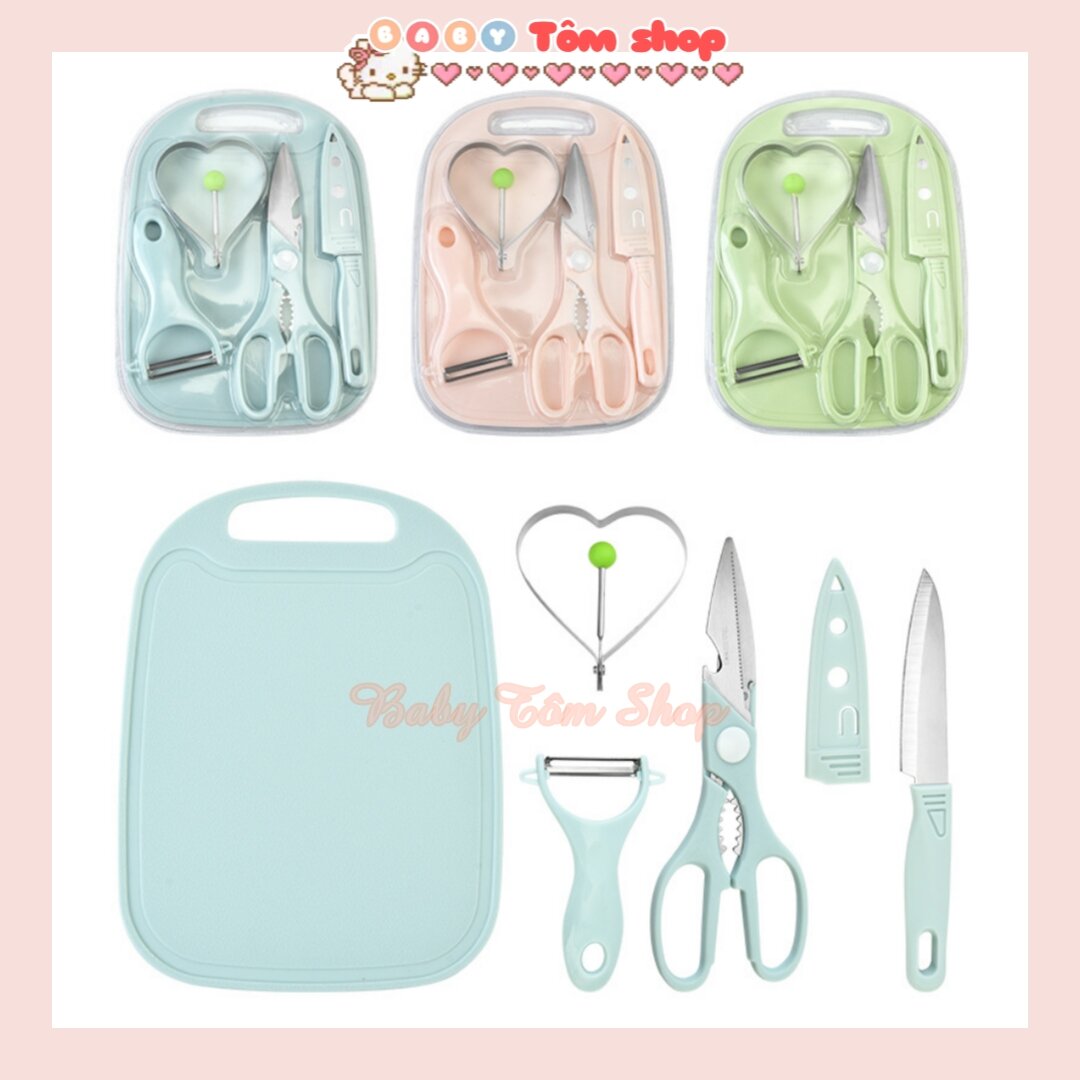 Bộ dao thớt kéo nạo chế biến ăn dặm cho bé NCC Baby Tôm
