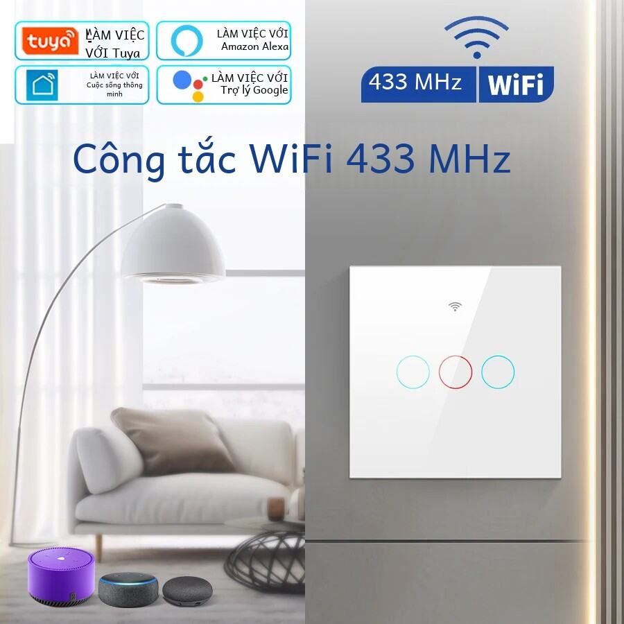 Tuya Wifi Công Tắc Thông Minh Eu Cắm Công Tắc Treo Tường Cảm Ứng Rf433 Mhz 1/2/3 Băng Đảng Điều Khiển Giọng Nói Tương Thích Với Alexa Google Home Ứng Dụng Cuộc Sống Thông Minh