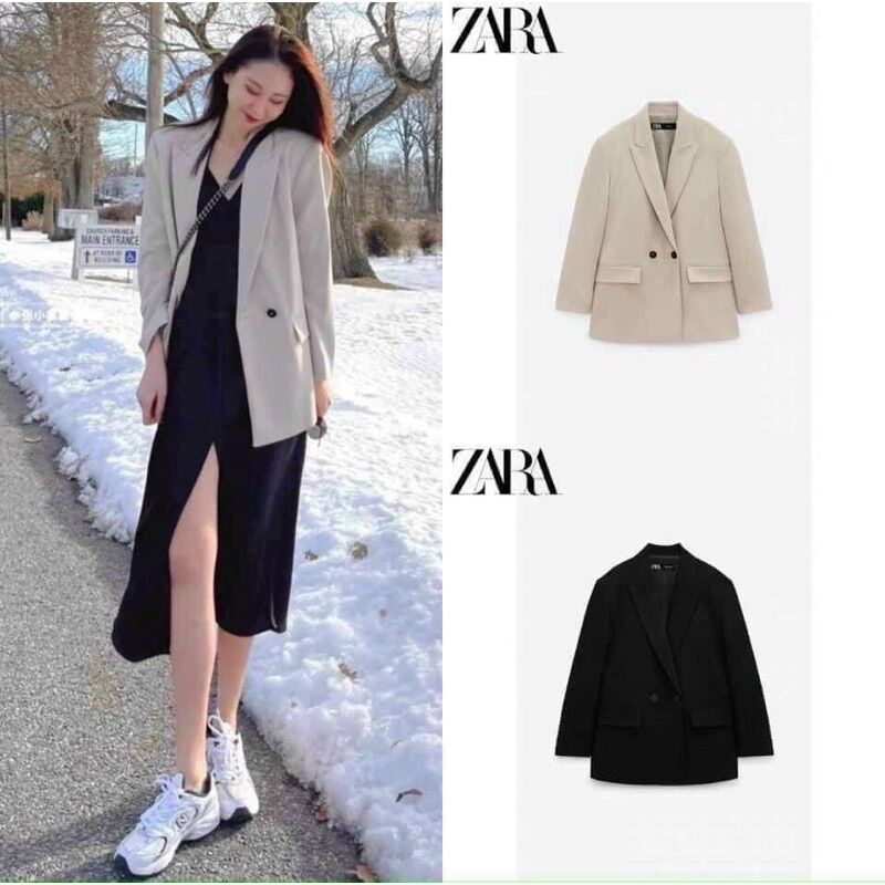 áo khoác blazer 2 màu đen và be cho nữ
