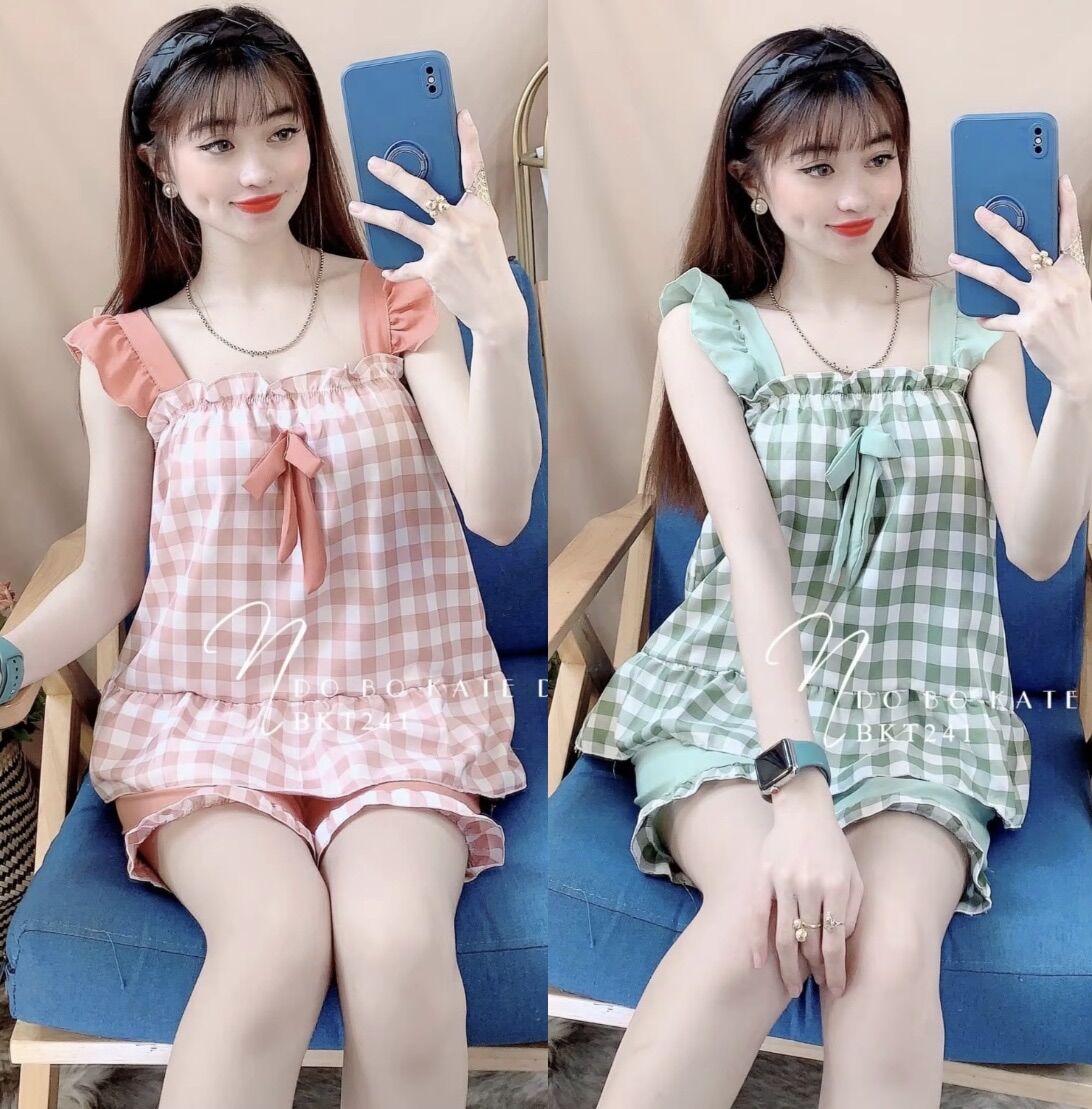 Đồ bộ đùi mặc nhà áo phối nơ tiểu thư xinh xắn phom 40-53kg