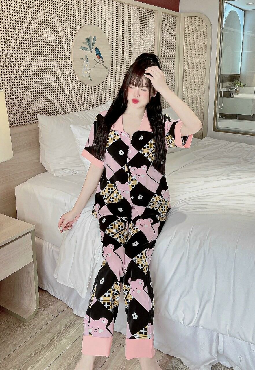 Freesize dưới 55kg - LỤA MANGO PIJAMA ĐỒ BỘ CD - CỔ SEN 2 LÁ có túi quần