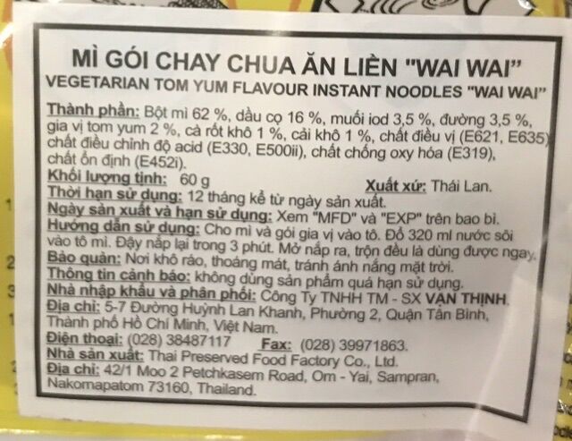 Mì Thái Chay Chua WaiWai ( Thùng 30 gói )