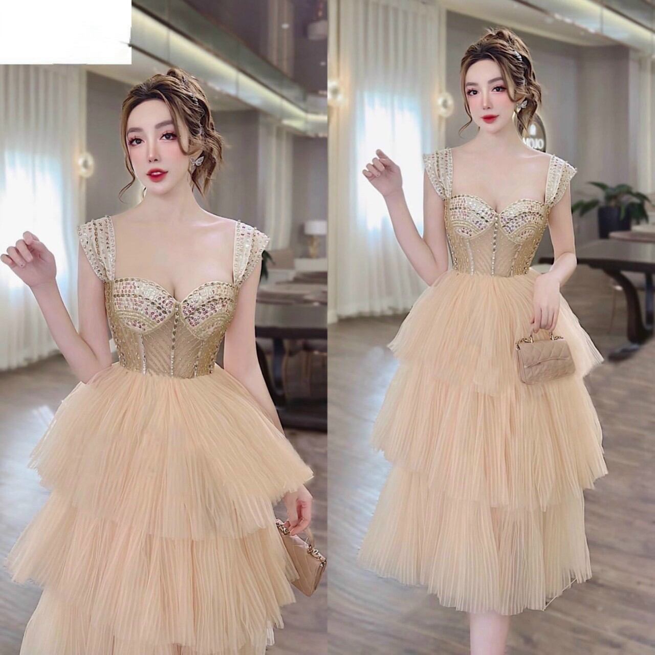 Đầm xòe tầng dập ly