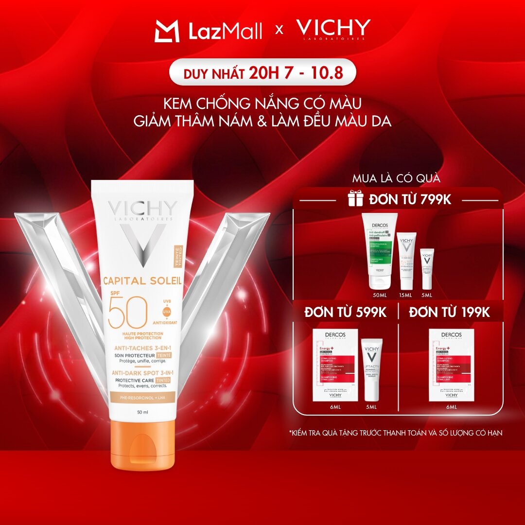 Kem chống nắng giảm thâm nám SPF 50+ Vichy Capital Soleil UVB+UVA Anti Dark Spot 3 in 1