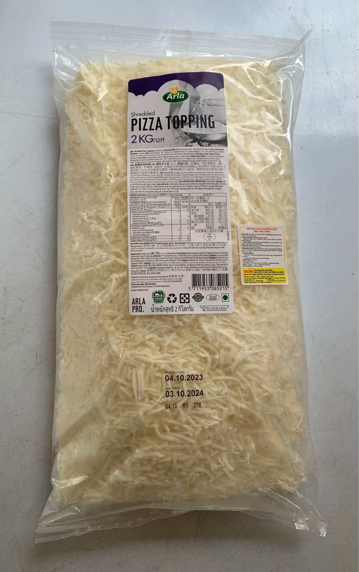 Phô mai bảo Pizzatopping 2kg - Arla Pro