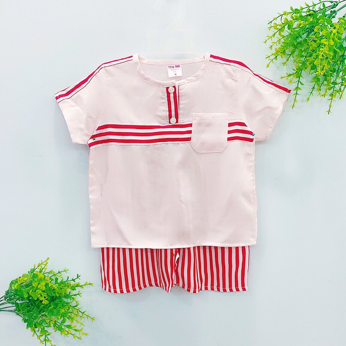Bộ tole tay ngắn phối sọc lạ mắt cho bé trai -size từ 8-23kg