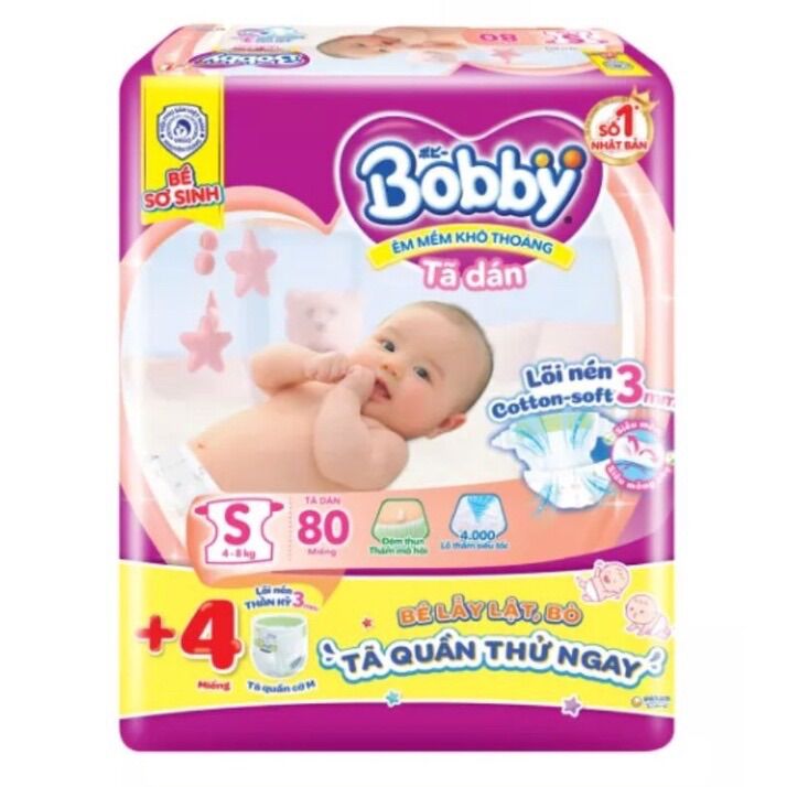 Tã dán bobby s80 tặng kèm 6 miếng