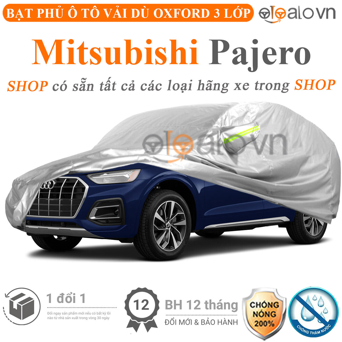 Bạt trùm che phủ dành cho xe ô tô Mitsubishi Pajero Sport 3 lớp vải dù tráng nhôm cao cấp - OTOALO