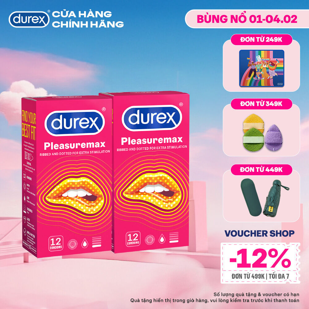 Bộ 2 hộp bao cao su Durex Pleasuremax gân gai size 56mm 12 bao/hộp