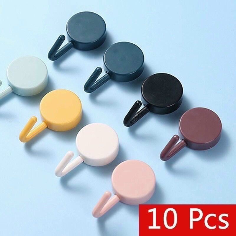 Vỉ 10 móc tròn phối nhiều màu dán tường chịu lực treo đồ, móc khóa