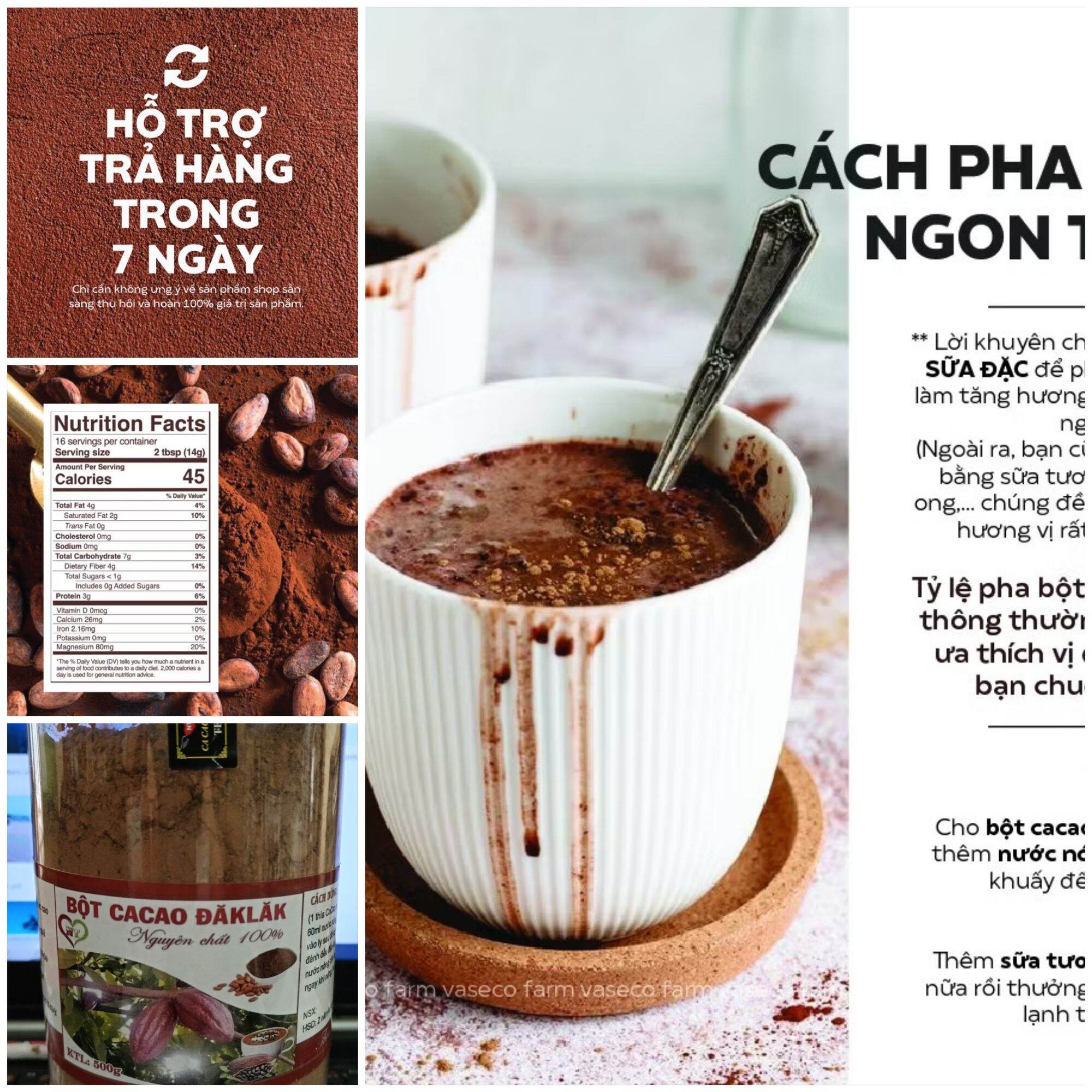 2kg( 4 hộp 500gam) BỘT CA CAO nguyên chất Đắc Lắc